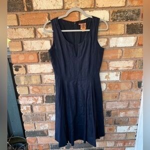 Tory Burch Navy Linen A Line MIDI Dress